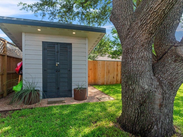 2600 Cockburn Dr, Austin, TX 78745 - view of shed featuring a fenced backyard