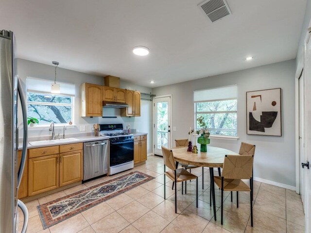 1705 Adriane Dr, Austin, TX 78721 - kitchen with appliances with stainless steel finishes, a sink, plenty of natural light, light countertops, and recessed lighting