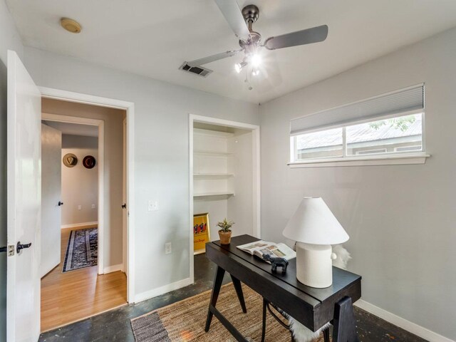 1705 Adriane Dr, Austin, TX 78721 - office featuring ceiling fan and baseboards