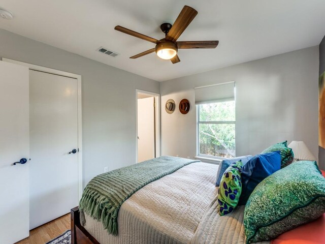 1705 Adriane Dr, Austin, TX 78721 - bedroom featuring light wood-style flooring and a ceiling fan