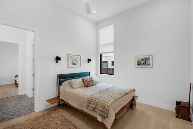 6202 Nasco Dr, Austin, TX 78757 - bedroom with baseboards, wood finished floors, recessed lighting, and ceiling fan