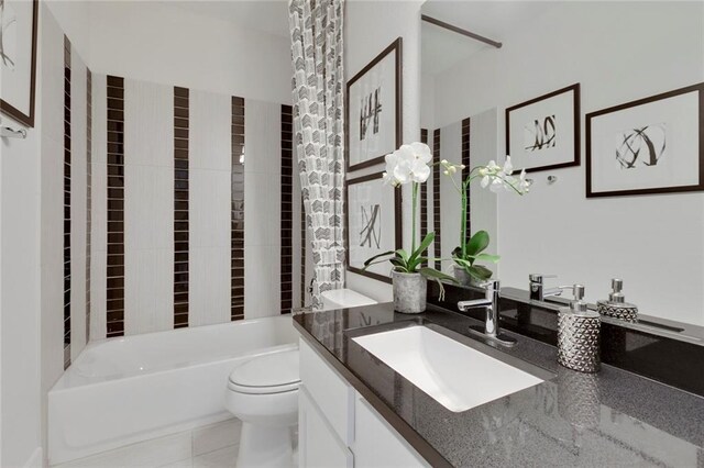 12109 Maypole Bnd, Austin, TX 78717 - bathroom with vanity, toilet, tub / shower combination, and tile patterned floors