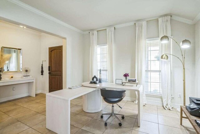 340 Beretta Cir, Georgetown, TX 78628 - office featuring healthy amount of natural light, light tile patterned flooring, crown molding, and baseboards