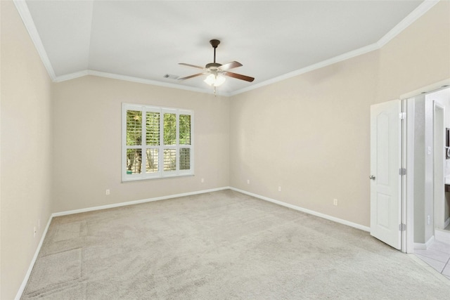 7420 Jaborandi Dr, Austin, TX 78739 - empty room with a ceiling fan, crown molding, light colored carpet, and baseboards