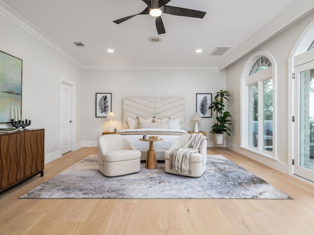 15902 Soleil Ct, Austin, TX 78734 - bedroom featuring ornamental molding, wood finished floors, access to outside, recessed lighting, and baseboards