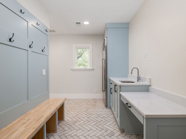15902 Soleil Ct, Austin, TX 78734 - mudroom featuring a sink, recessed lighting, and baseboards