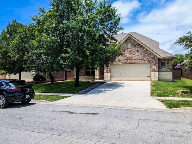1226 Hidden Cave Dr, New Braunfels, TX 78132 - view of front of house with an attached garage, driveway, stone siding, and roof with shingles