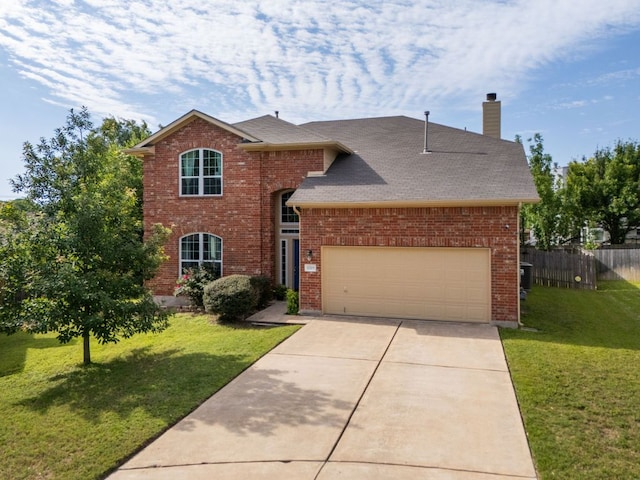 12705 Bransford Cv, Austin, TX 78753 - view of front of property with a chimney, an attached garage, driveway, and brick siding