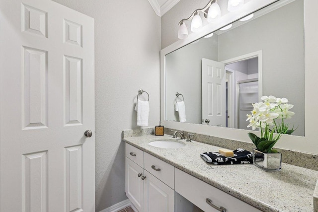 10113 Cassandra Dr, Austin, TX 78717 - bathroom with vanity and ornamental molding