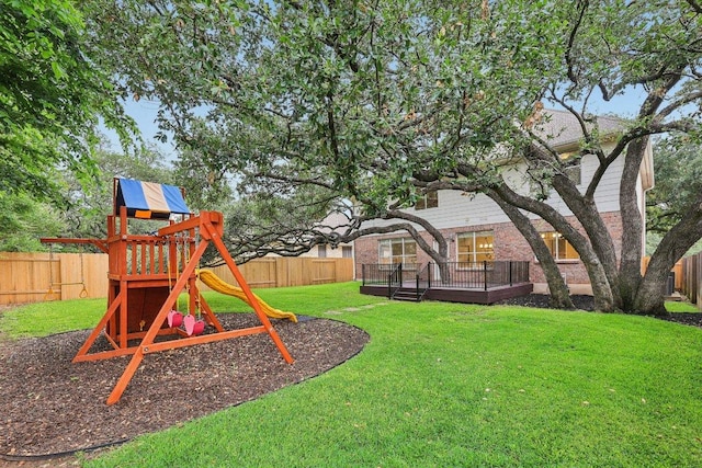 10113 Cassandra Dr, Austin, TX 78717 - view of yard with a playground and a wooden deck