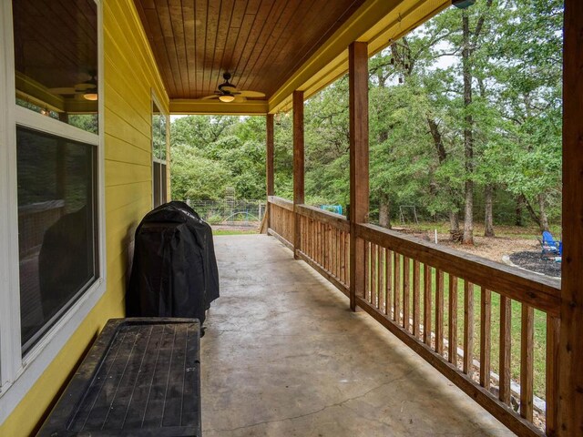 247 Campfire Way, Smithville, TX 78957 - view of patio featuring ceiling fan and a grill