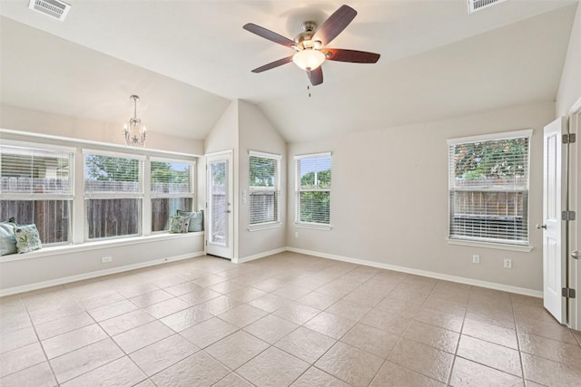 238 Rock Bluff Ln, San Marcos, TX 78666 - unfurnished sunroom with lofted ceiling and a chandelier