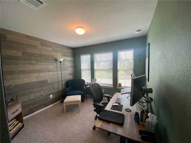 1088 Harwell Loop, Kyle, TX 78640 - carpeted office space featuring wooden walls, a textured ceiling, baseboards, and a textured wall