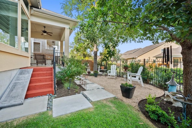 5820 Harper Park Dr Unit 66, Austin, TX 78735 - fenced backyard featuring ceiling fan and a patio area