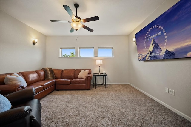 5820 Harper Park Dr Unit 66, Austin, TX 78735 - carpeted living room featuring ceiling fan and baseboards
