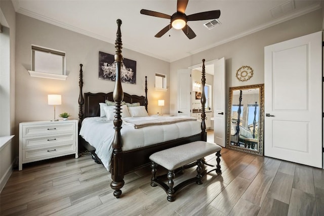 5820 Harper Park Dr Unit 66, Austin, TX 78735 - bedroom with wood finished floors, crown molding, and ceiling fan