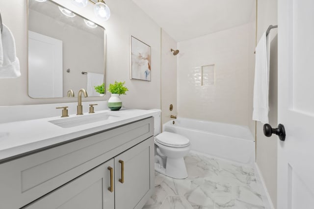 13322 Villa Park Dr, Austin, TX 78729 - full bath with vanity, marble finish floors, toilet, and tub / shower combination