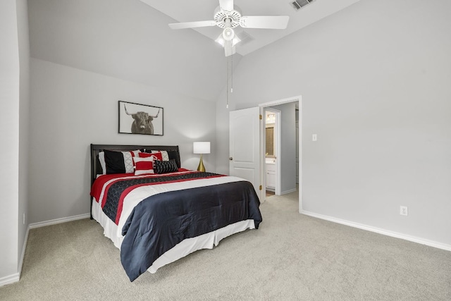 3808 Royal Troon Dr, Round Rock, TX 78664 - bedroom with carpet flooring, baseboards, a ceiling fan, and high vaulted ceiling