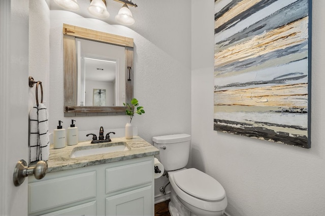 3808 Royal Troon Dr, Round Rock, TX 78664 - half bathroom featuring vanity, toilet, and a textured wall