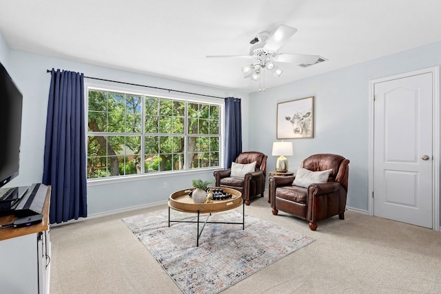 3808 Royal Troon Dr, Round Rock, TX 78664 - living area with light colored carpet and ceiling fan
