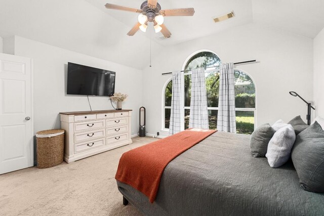10609 Thoroughbred Dr, Austin, TX 78748 - bedroom with lofted ceiling, light carpet, and a ceiling fan