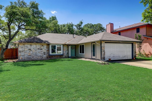 1600 Hatch Rd, Cedar Park, TX 78613 - ranch-style home featuring a chimney, driveway, a garage, and stone siding