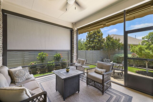 116 Belford St, Georgetown, TX 78628 - sunroom with a ceiling fan, an outdoor hangout area, and healthy amount of natural light