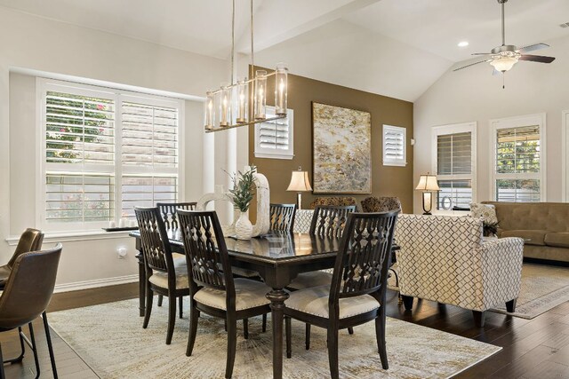 116 Belford St, Georgetown, TX 78628 - dining space featuring plenty of natural light, wood finished floors, ceiling fan, and lofted ceiling