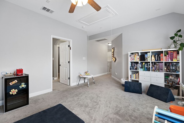 370 Ledge Stone Dr, Austin, TX 78737 - recreation room with attic access, ceiling fan, carpet, and baseboards