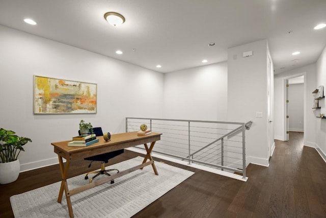 2116 Philomena St, Austin, TX 78723 - office with baseboards, wood finished floors, and recessed lighting