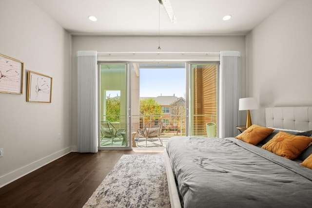 2116 Philomena St, Austin, TX 78723 - bedroom with access to exterior, wood finished floors, baseboards, and recessed lighting