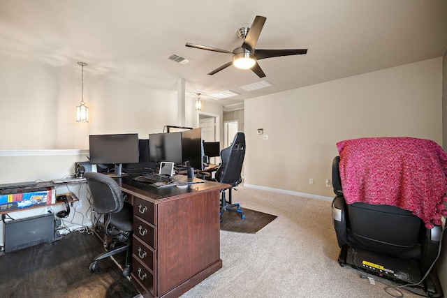 326 Comal Run, Hutto, TX 78634 - office area featuring ceiling fan and carpet