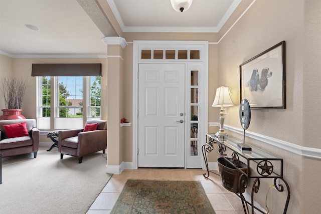 109 Timber Hitch Ct, Georgetown, TX 78633 - entryway featuring ornamental molding, light tile patterned floors, and baseboards