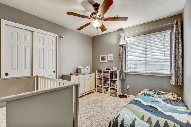 1032 Stacias Way, Pflugerville, TX 78660 - carpeted bedroom with a closet and a ceiling fan