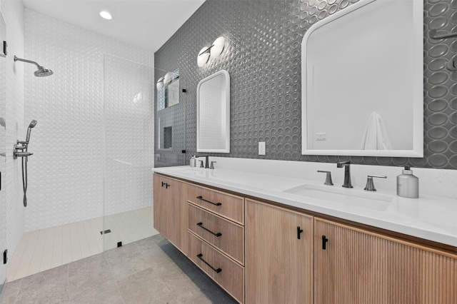 806 Sunfish St, Lakeway, TX 78734 - full bathroom featuring walk in shower, double vanity, and tile patterned flooring