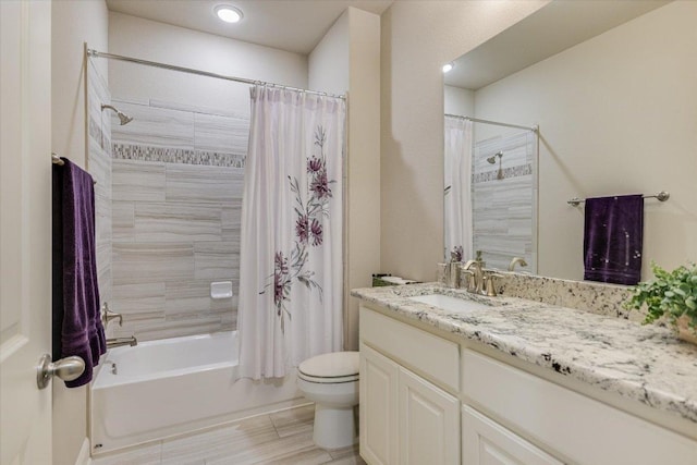 3221 Venezia Vw, Leander, TX 78641 - full bathroom featuring vanity, shower / bathtub combination with curtain, and recessed lighting