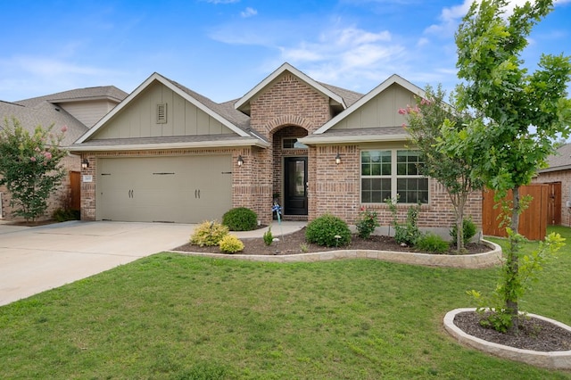 1437 Morning View Rd, Georgetown, TX 78628 - view of front of home featuring board and batten siding, an attached garage, concrete driveway, brick siding, and a shingled roof