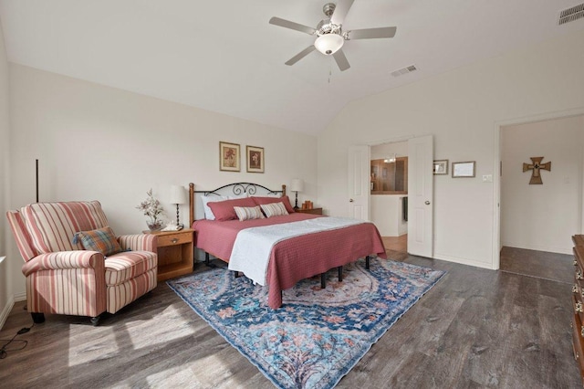 1437 Morning View Rd, Georgetown, TX 78628 - bedroom featuring wood finished floors, vaulted ceiling, ceiling fan, and baseboards