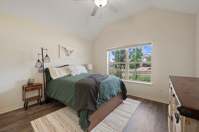 1437 Morning View Rd, Georgetown, TX 78628 - bedroom with lofted ceiling, dark wood-style flooring, baseboards, and a ceiling fan
