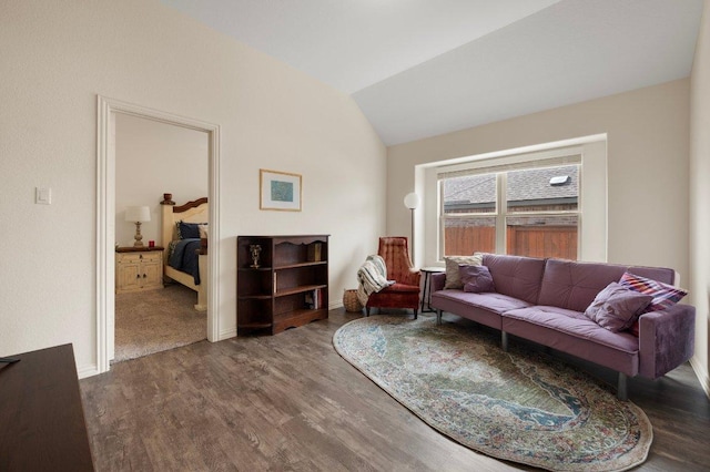 1437 Morning View Rd, Georgetown, TX 78628 - living room featuring wood finished floors, vaulted ceiling, and baseboards