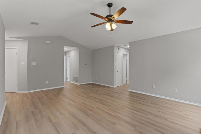5902 Shreveport Dr, Austin, TX 78727 - unfurnished living room with a ceiling fan, lofted ceiling, light wood finished floors, and baseboards