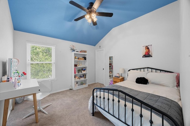 2003 Red Oak Cir, Round Rock, TX 78681 - bedroom with carpet flooring, vaulted ceiling, baseboards, and ceiling fan
