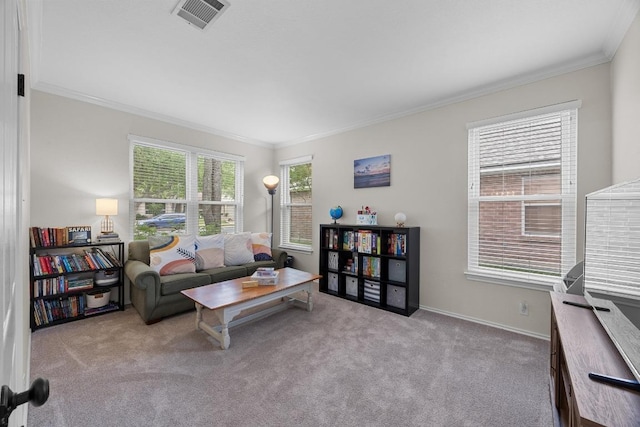 2003 Red Oak Cir, Round Rock, TX 78681 - carpeted living area with ornamental molding and baseboards