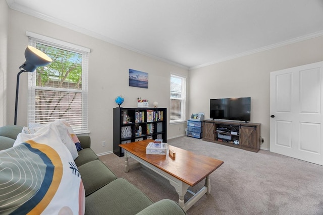 2003 Red Oak Cir, Round Rock, TX 78681 - carpeted living area featuring ornamental molding and healthy amount of natural light