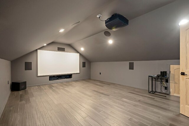 2819 Cross Rd, San Marcos, TX 78666 - cinema room with wood finished floors, lofted ceiling, and baseboards