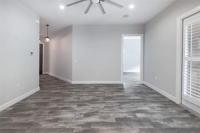 204 Hopping Peach St, San Marcos, TX 78666 - unfurnished room with ceiling fan, wood finished floors, baseboards, and recessed lighting
