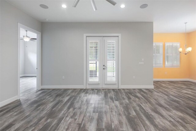 204 Hopping Peach St, San Marcos, TX 78666 - empty room featuring a ceiling fan, dark wood-style flooring, baseboards, and recessed lighting