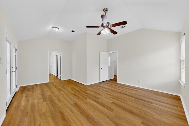 1115 Byers Ln, Austin, TX 78753 - unfurnished bedroom featuring lofted ceiling, light wood finished floors, baseboards, and ceiling fan