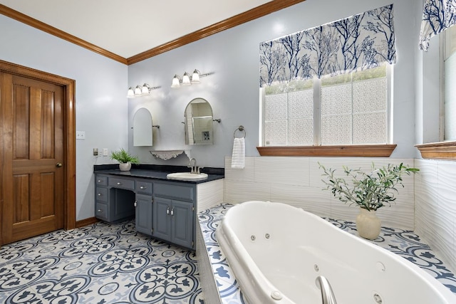 3 Hillview Dr, Round Rock, TX 78664 - full bath with vanity, a tub with jets, and ornamental molding