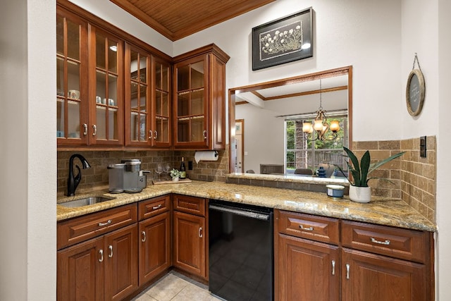 3 Hillview Dr, Round Rock, TX 78664 - kitchen with dishwasher, a sink, tasteful backsplash, light stone countertops, and ornamental molding